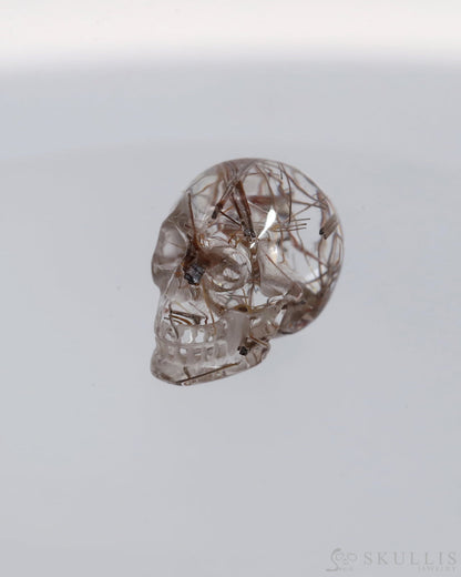 Rare 0.5’’ Rutilated Quartz Rock Carved Gem Skull Skullis Realistic - 9800059 Tiny Gemstone