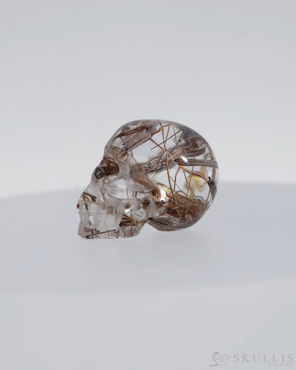 Rare 0.5’’ Rutilated Quartz Rock Carved Gem Skull Skullis Realistic - 9800059 Tiny Gemstone