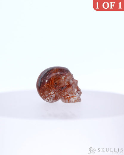 Rare 0.6’’ Rutilated Quartz Rock Crystal Carved Gem Skull Skullis Realistic - 0800045 Tiny Gemstone Skull
