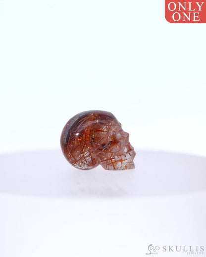 Rare 0.6’’ Rutilated Quartz Rock Crystal Carved Gem Skull Skullis Realistic - 0800045 Tiny Gemstone Skull