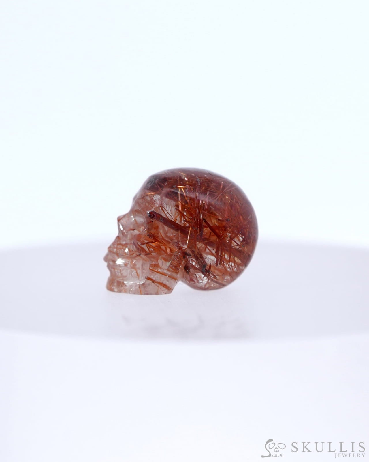 Rare 0.6’’ Rutilated Quartz Rock Crystal Carved Gem Skull Skullis Realistic - 0800045 Tiny Gemstone Skull