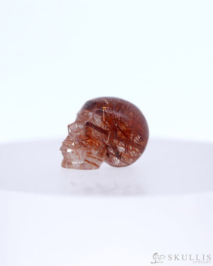 Rare 0.6’’ Rutilated Quartz Rock Crystal Carved Gem Skull Skullis Realistic - 0800045 Tiny Gemstone Skull
