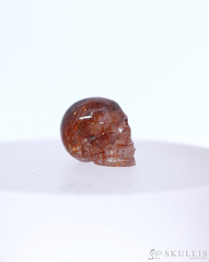 Rare 0.6’’ Rutilated Quartz Rock Crystal Carved Gem Skull Skullis Realistic - 0800045 Tiny Gemstone Skull