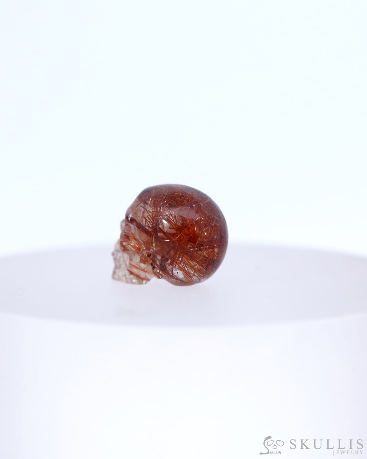 Rare 0.6’’ Rutilated Quartz Rock Crystal Carved Gem Skull Skullis Realistic - 0800045 Tiny Gemstone Skull