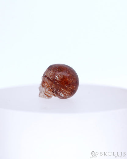 Rare 0.6’’ Rutilated Quartz Rock Crystal Carved Gem Skull Skullis Realistic - 0800045 Tiny Gemstone Skull