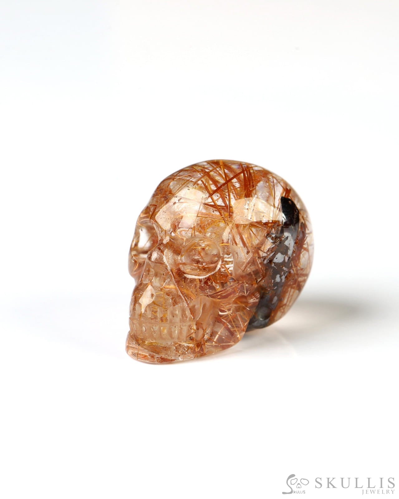 0.7’’ Rutilated Quartz Rock Carved Gem Skull Skullis Realistic - 9800027 Tiny Gemstone