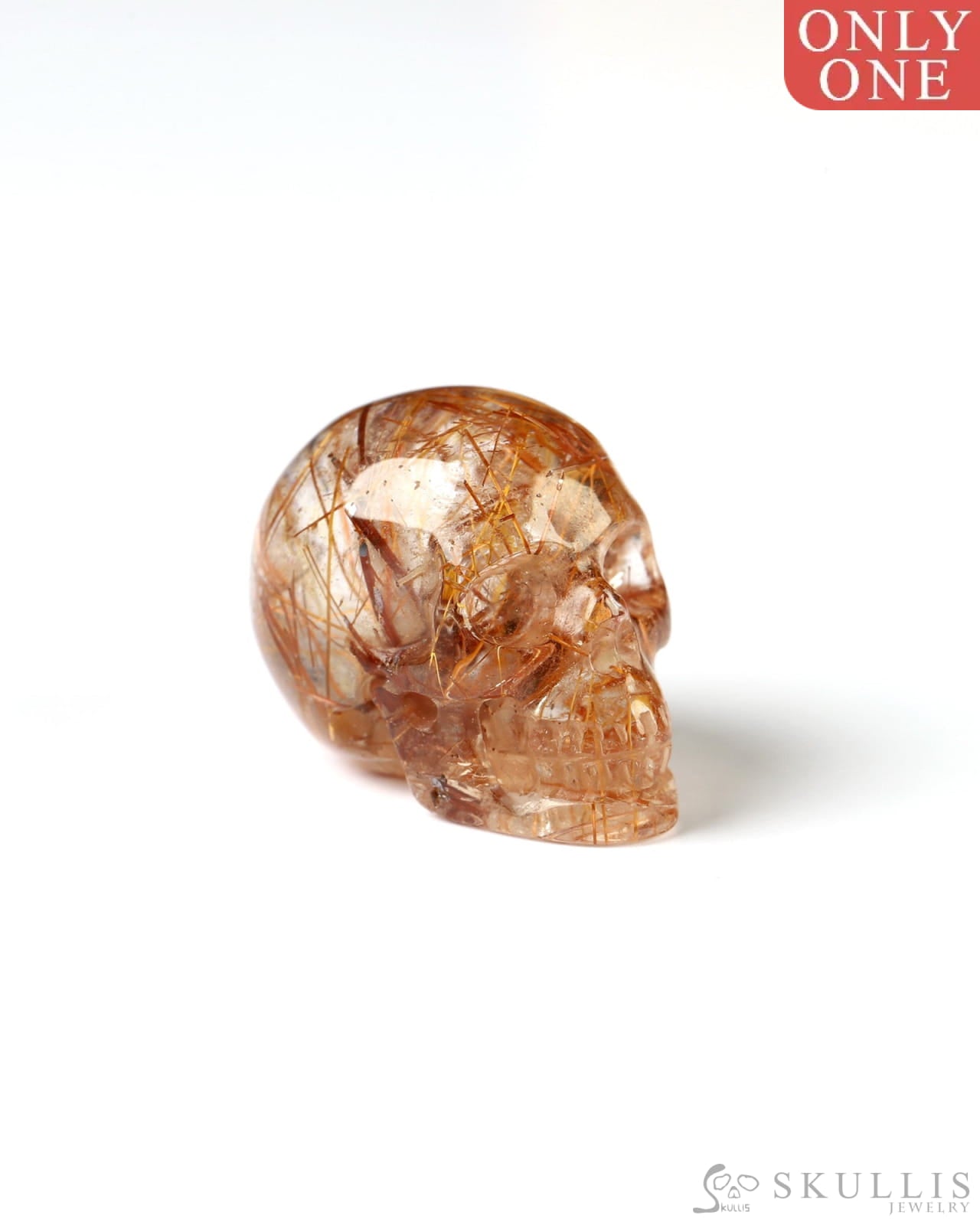 0.7’’ Rutilated Quartz Rock Carved Gem Skull Skullis Realistic - 9800027 Tiny Gemstone