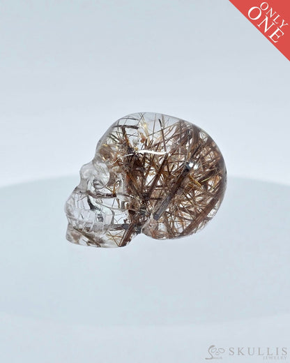 Rare 0.7’’ Rutilated Quartz Rock Crystal Carved Gem Skull Skullis Realistic 9500072 Tiny Gemstone Skull