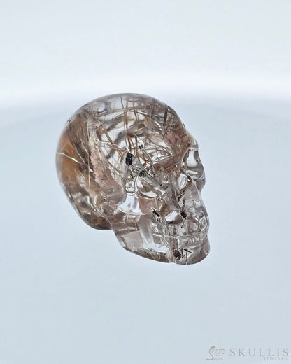 Rare 0.7’’ Rutilated Quartz Rock Crystal Carved Gem Skull Skullis Realistic 9500072 Tiny Gemstone Skull