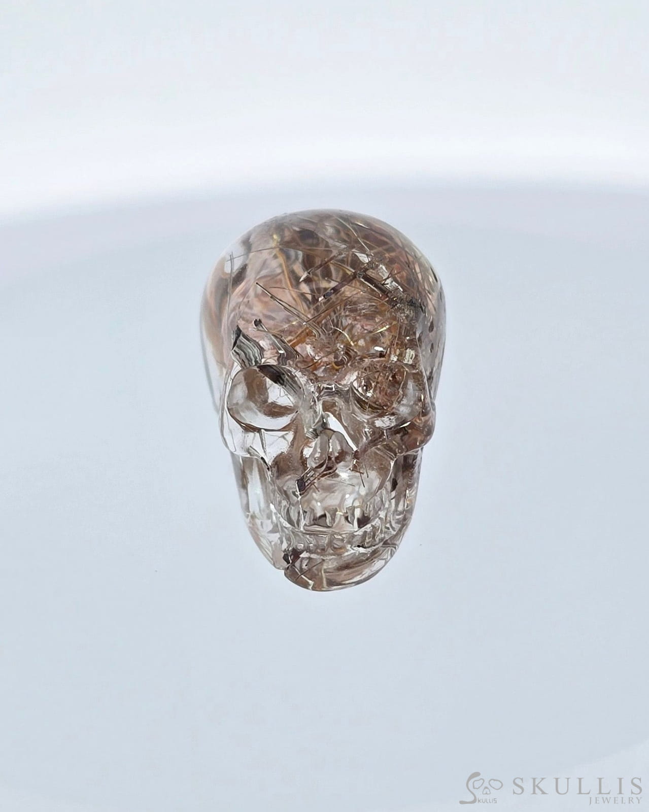Rare 0.7’’ Rutilated Quartz Rock Crystal Carved Gem Skull Skullis Realistic 9500072 Tiny Gemstone Skull