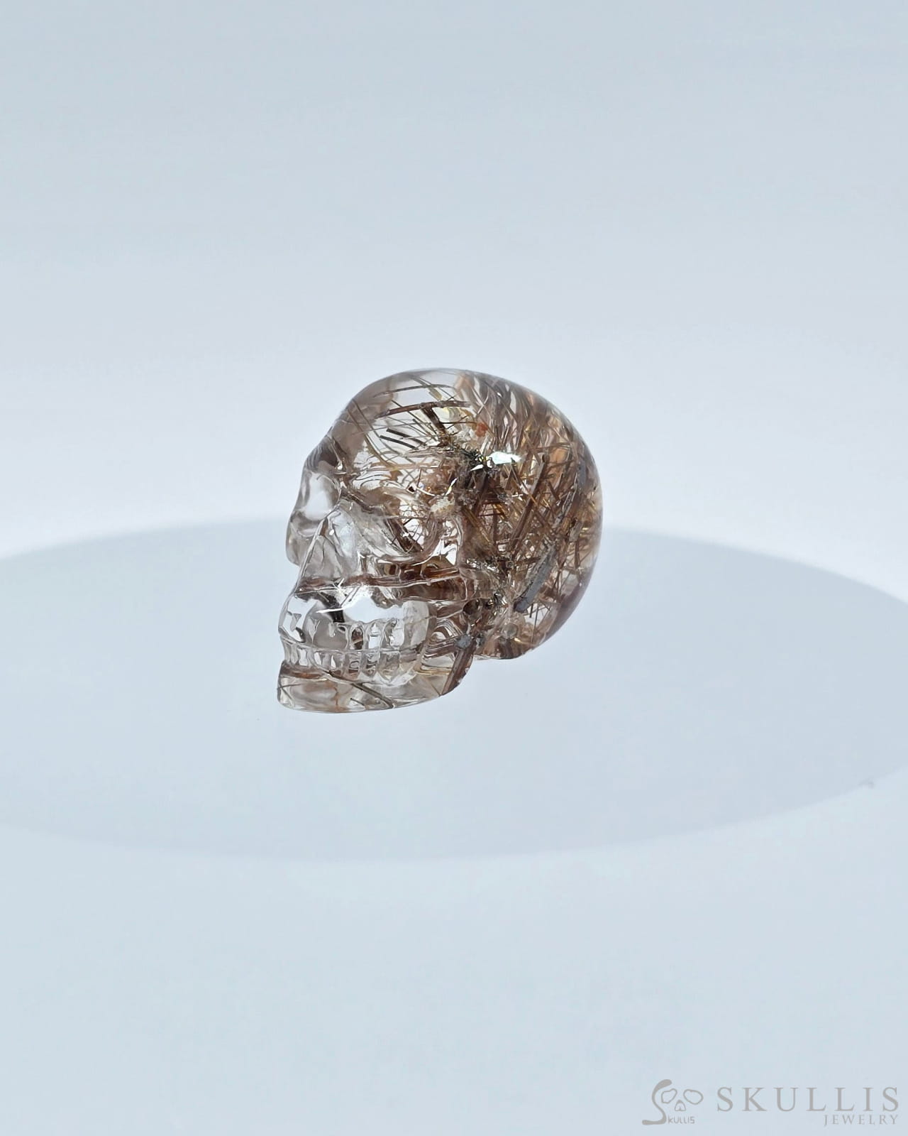 Rare 0.7’’ Rutilated Quartz Rock Crystal Carved Gem Skull Skullis Realistic 9500072 Tiny Gemstone Skull
