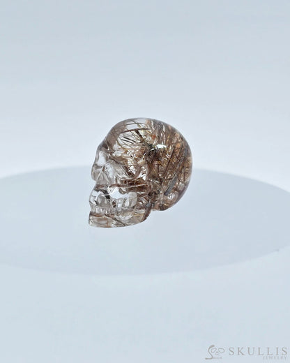 Rare 0.7’’ Rutilated Quartz Rock Crystal Carved Gem Skull Skullis Realistic 9500072 Tiny Gemstone Skull