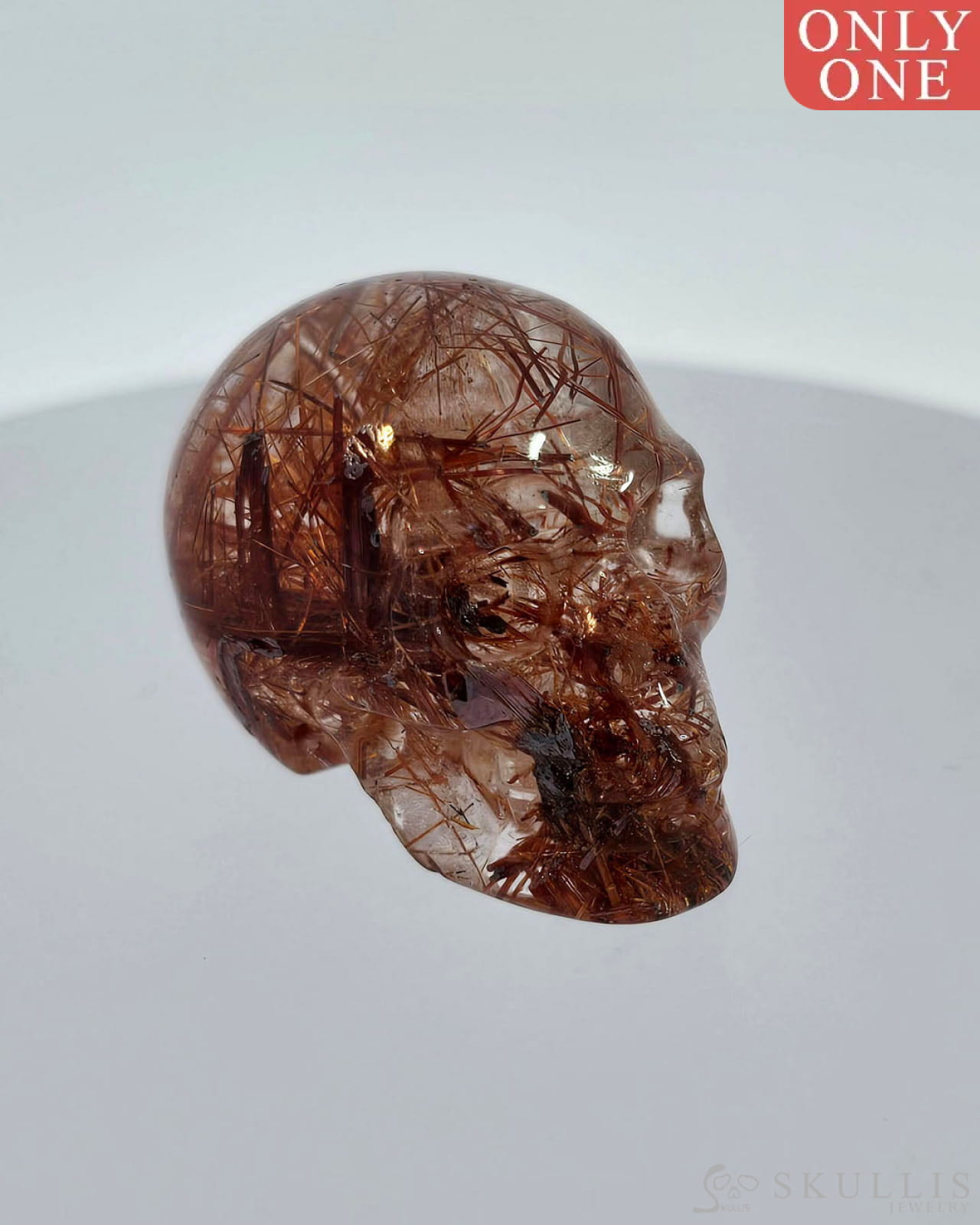 Gem Skull Of Rutilated Quartz Rock Crystal Carved Realistic Tiny Gemstone