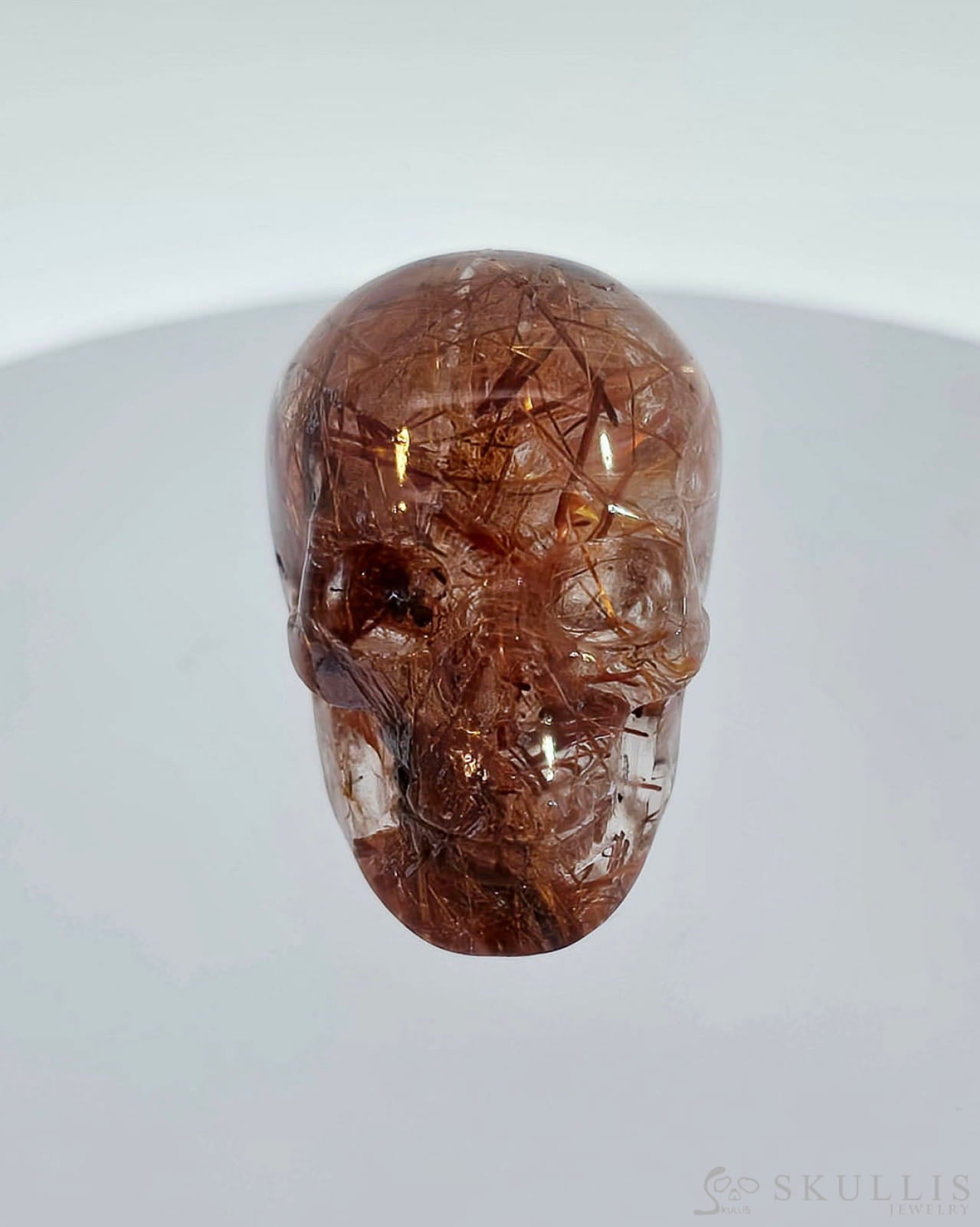 Gem Skull Of Rutilated Quartz Rock Crystal Carved Realistic Tiny Gemstone