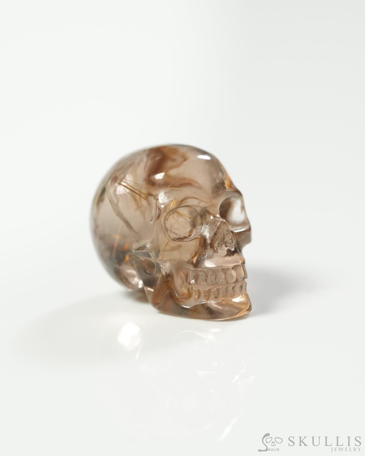 Rare 0.9’’ Rutilated Quartz Rock Crystal Carved Gem Skull Skullis Realistic 9800303 Tiny Gemstone Skull