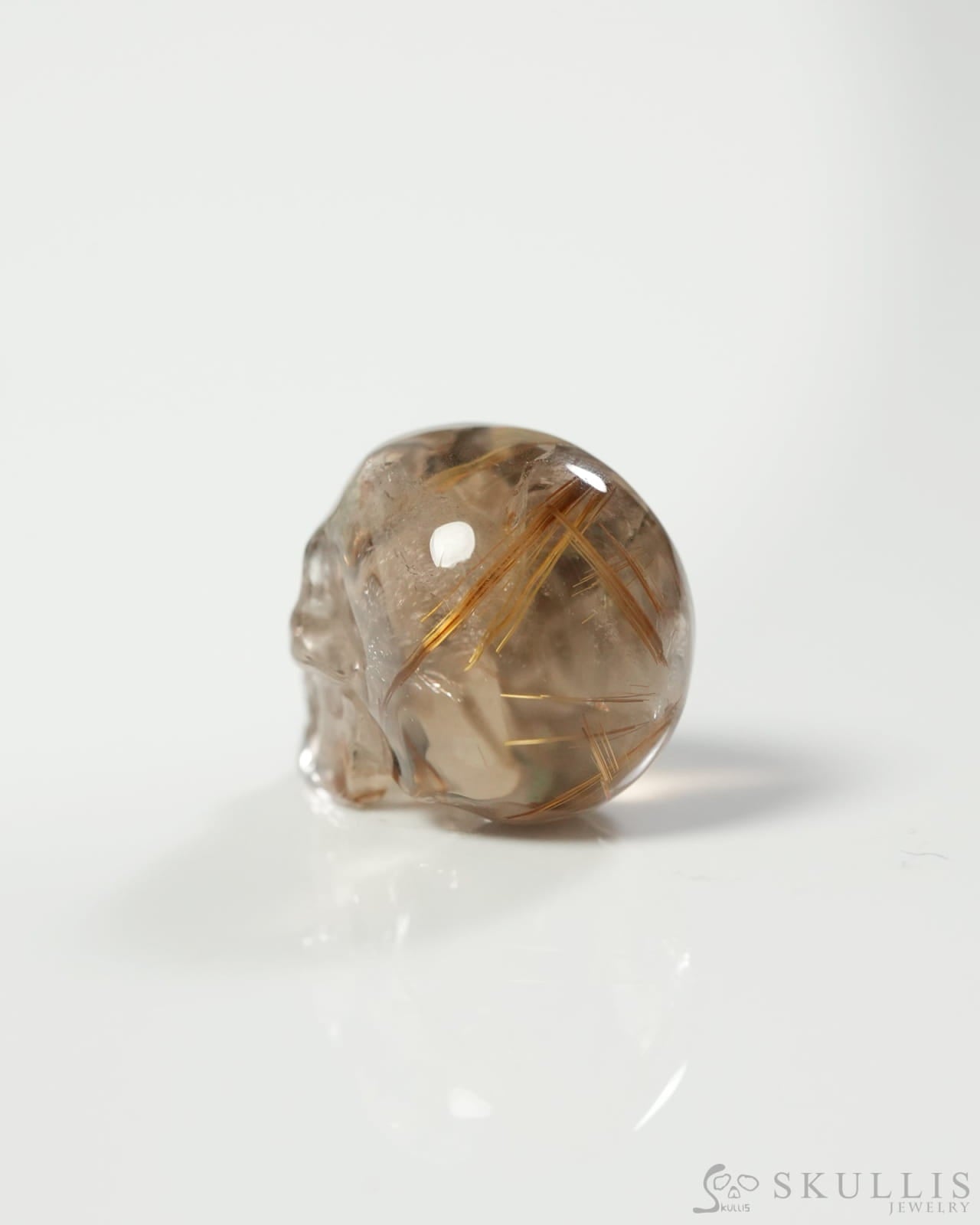 Rare 0.9’’ Rutilated Quartz Rock Crystal Carved Gem Skull Skullis Realistic 9800303 Tiny Gemstone Skull