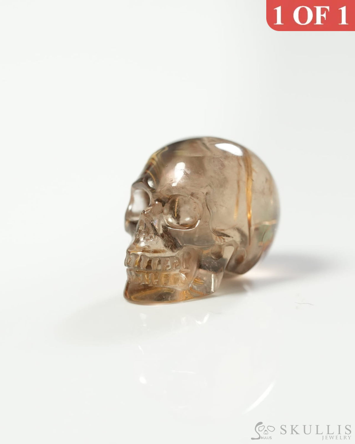 Rare 0.9’’ Rutilated Quartz Rock Crystal Carved Gem Skull Skullis Realistic 9800303 Tiny Gemstone Skull