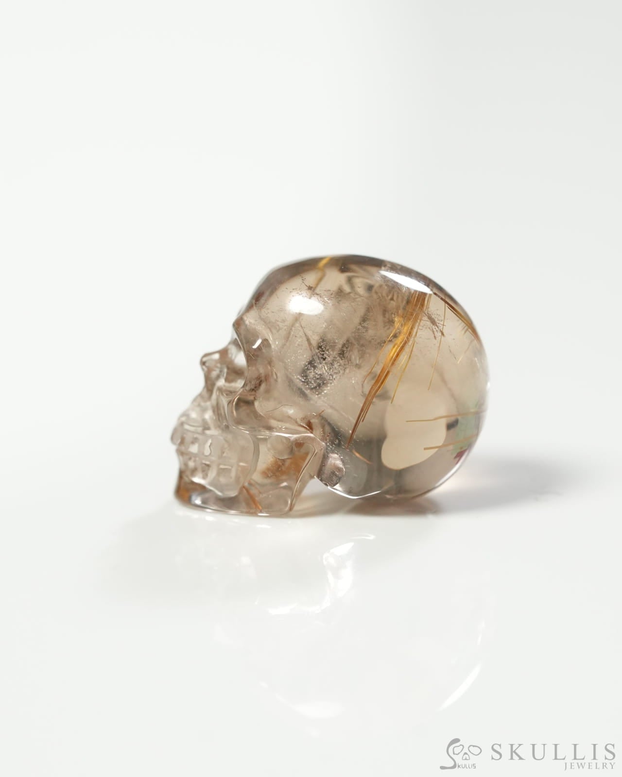 Rare 0.9’’ Rutilated Quartz Rock Crystal Carved Gem Skull Skullis Realistic 9800303 Tiny Gemstone Skull