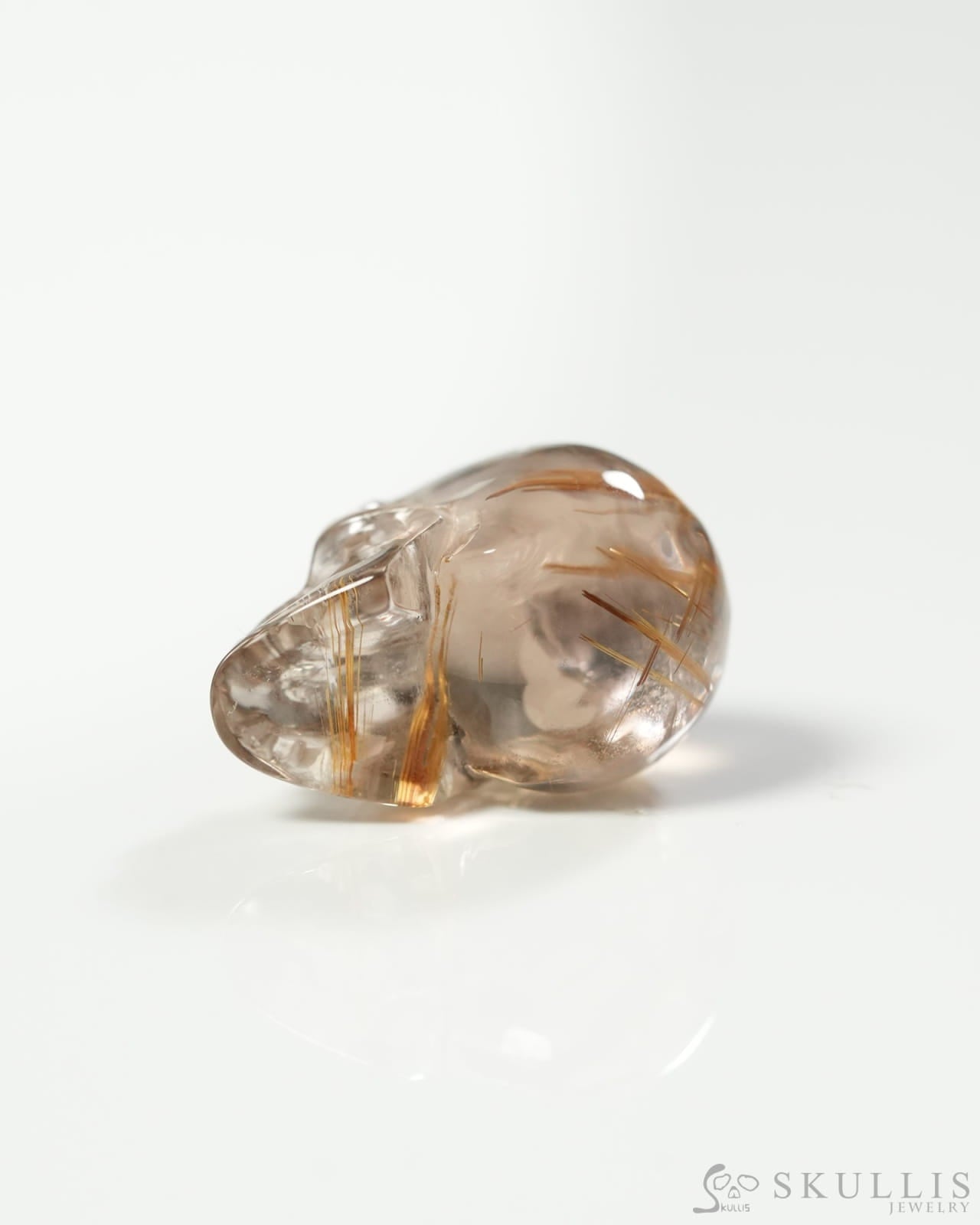 Rare 0.9’’ Rutilated Quartz Rock Crystal Carved Gem Skull Skullis Realistic 9800303 Tiny Gemstone Skull