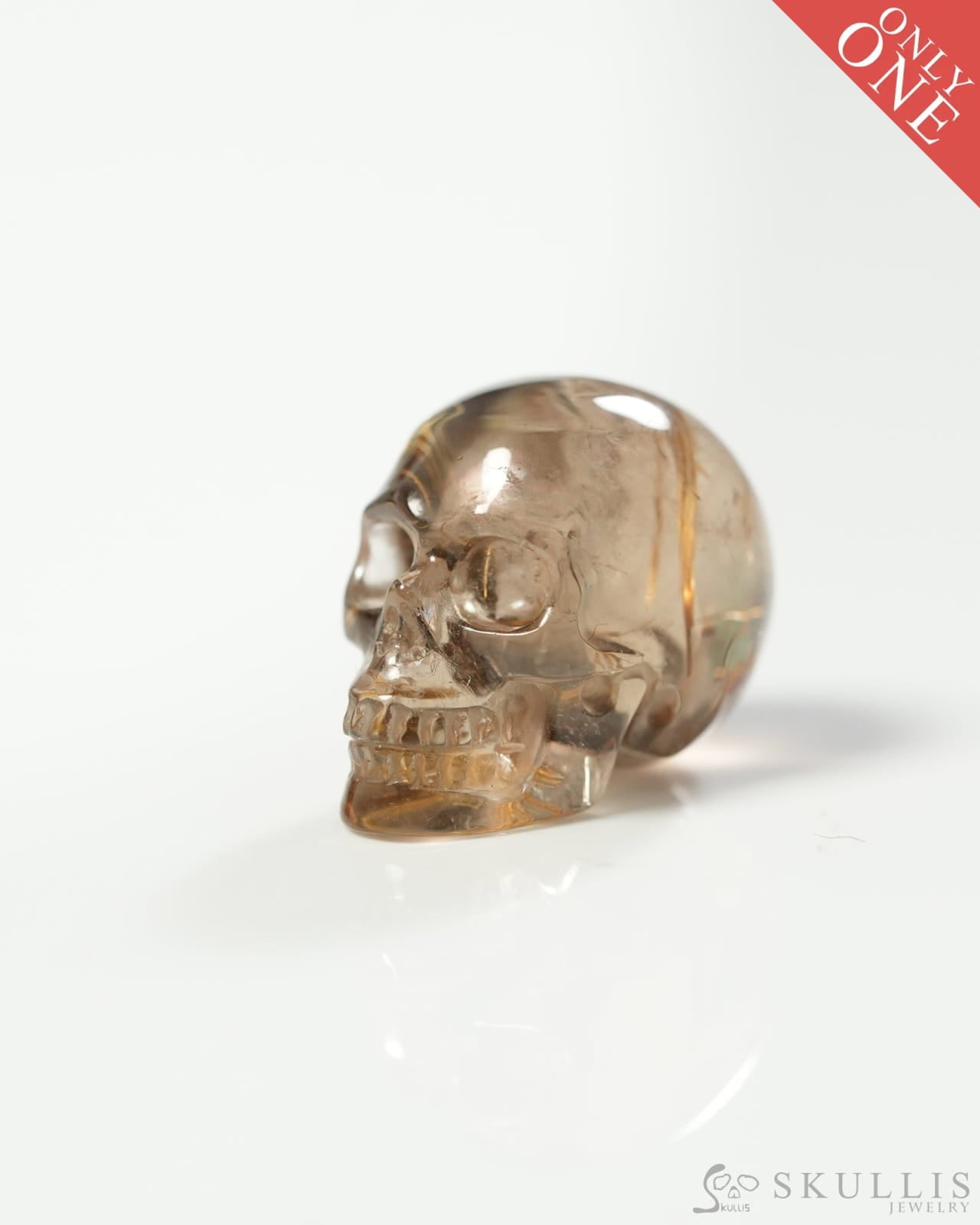 Rare 0.9’’ Rutilated Quartz Rock Crystal Carved Gem Skull Skullis Realistic 9800303 Tiny Gemstone Skull
