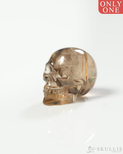 Rare 0.9’’ Rutilated Quartz Rock Crystal Carved Gem Skull Skullis Realistic 9800303 Tiny Gemstone Skull