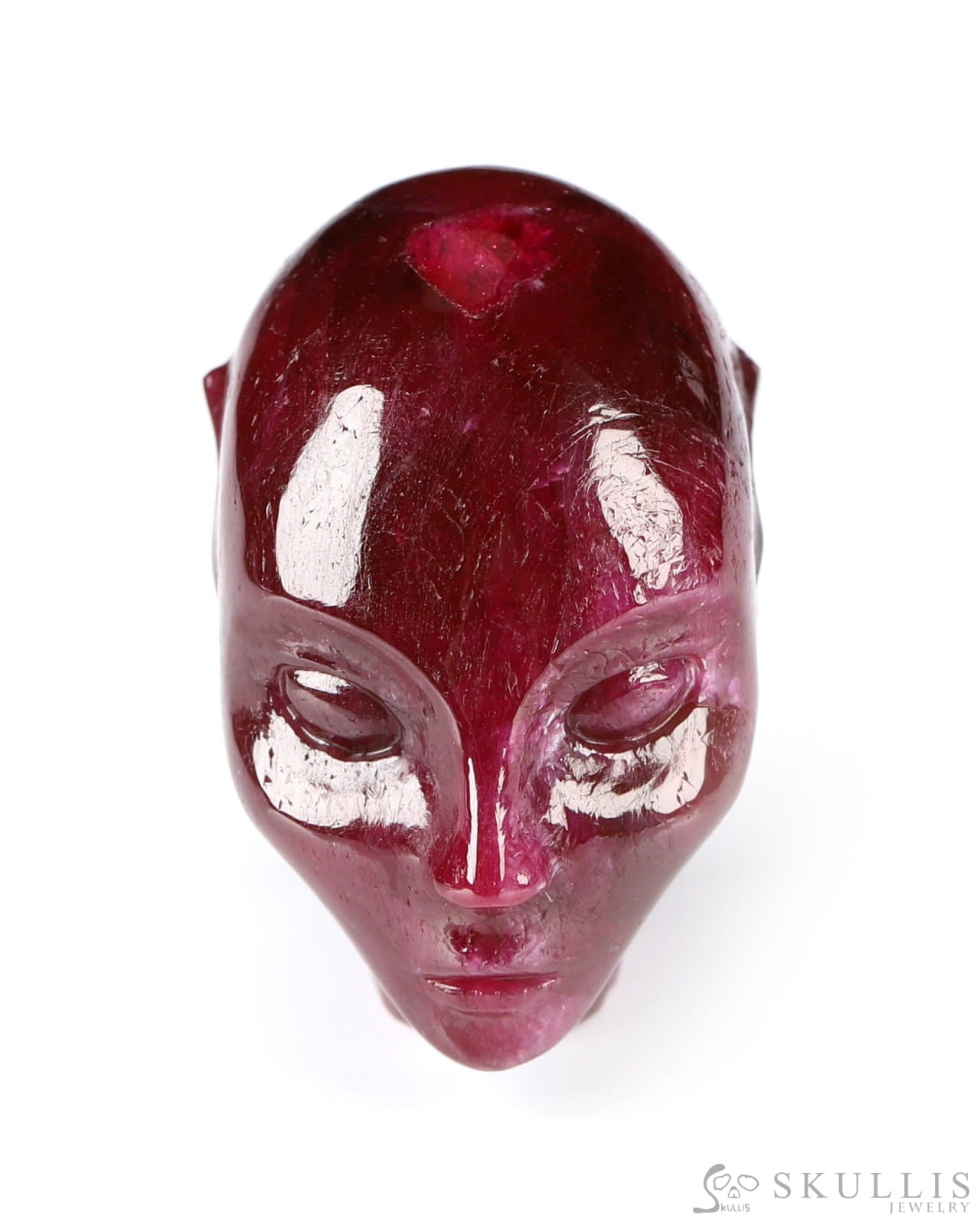Rare 1.2’’ Ruby Hand Carved Fairy Elf Alien Crystal Skull - 0500060 Tiny Gemstone Skull