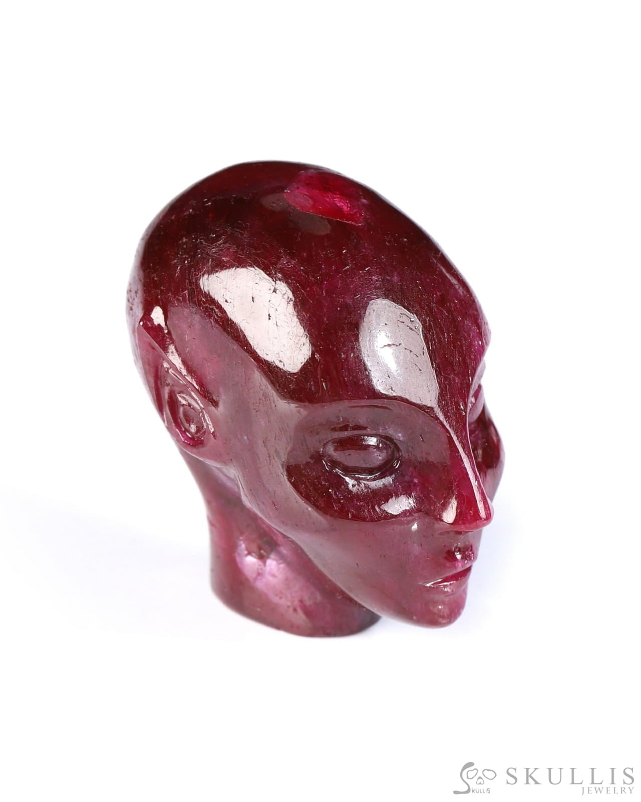 Rare 1.2’’ Ruby Hand Carved Fairy Elf Alien Crystal Skull - 0500060 Tiny Gemstone Skull