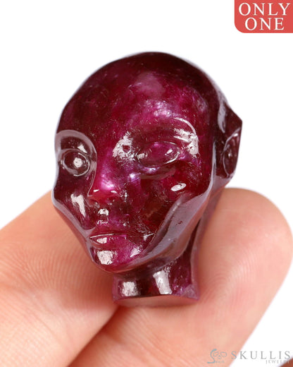 Rare 1.2’’ Ruby Hand Carved Fairy Elf Alien Crystal Skull - 0500060 Tiny Gemstone Skull