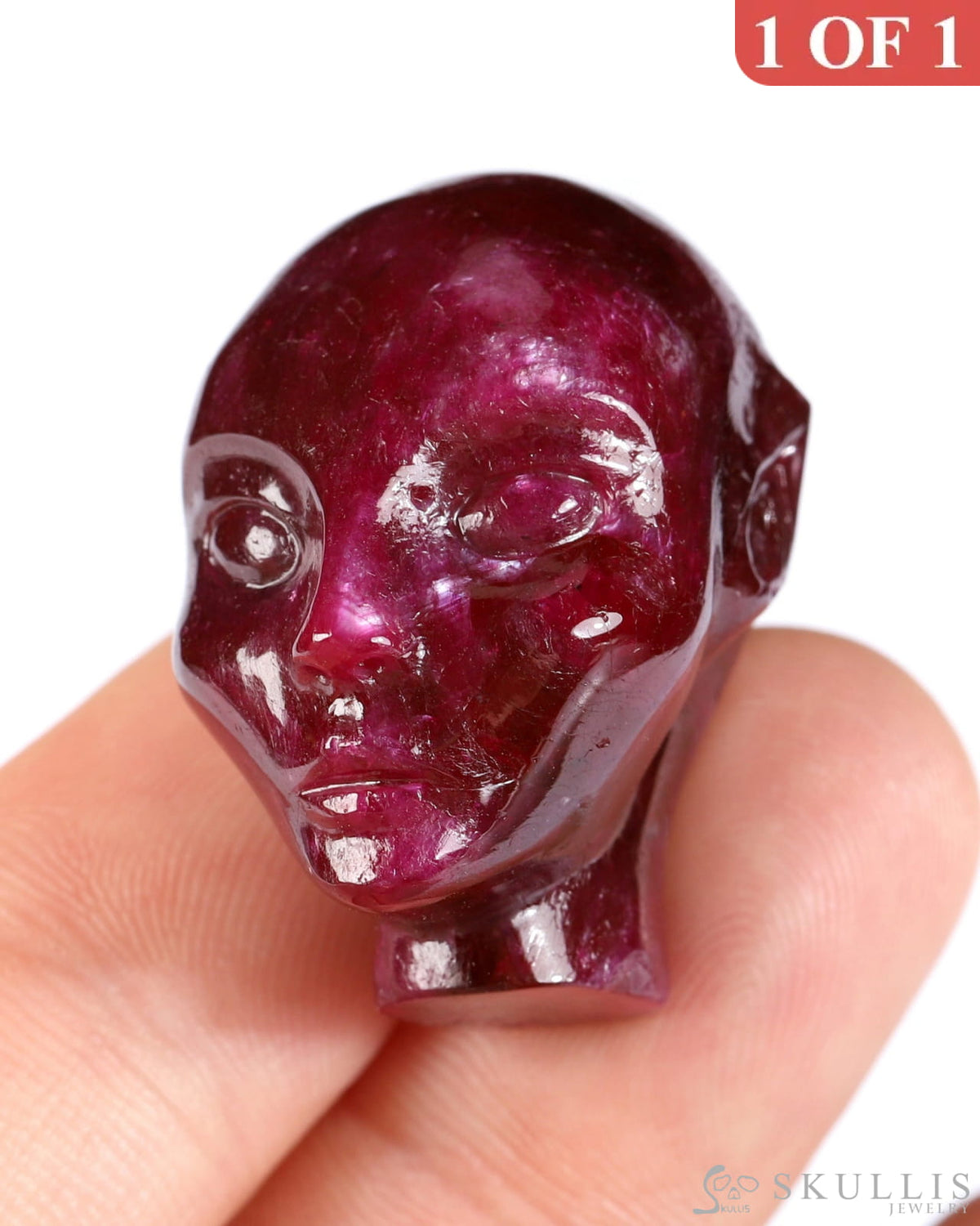 Rare 1.2’’ Ruby Hand Carved Fairy Elf Alien Crystal Skull - 0500060 Tiny Gemstone Skull