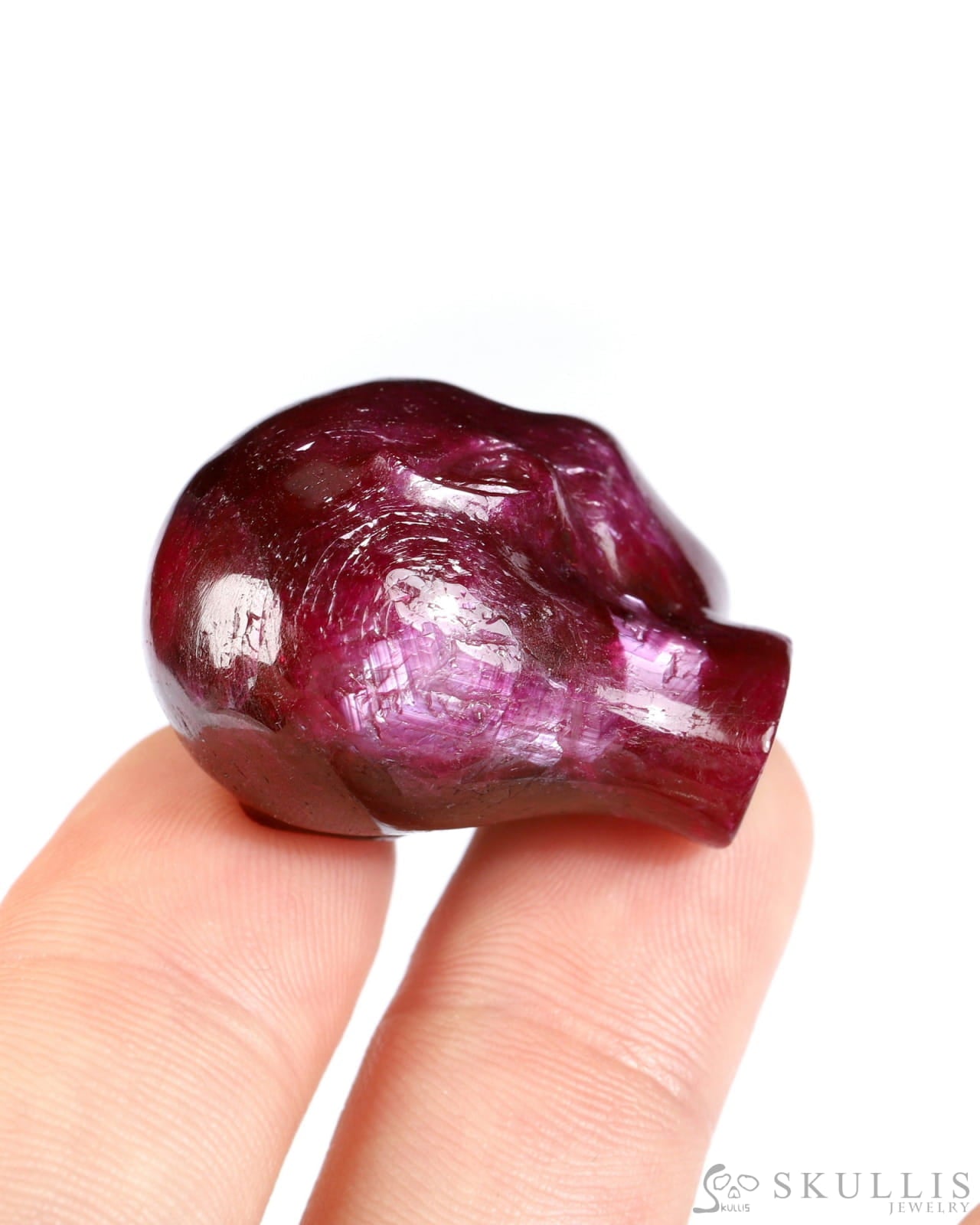 Rare 1.2’’ Ruby Hand Carved Fairy Elf Alien Crystal Skull - 0500060 Tiny Gemstone Skull
