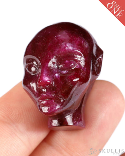 Rare 1.2’’ Ruby Hand Carved Fairy Elf Alien Crystal Skull - 0500060 Tiny Gemstone Skull