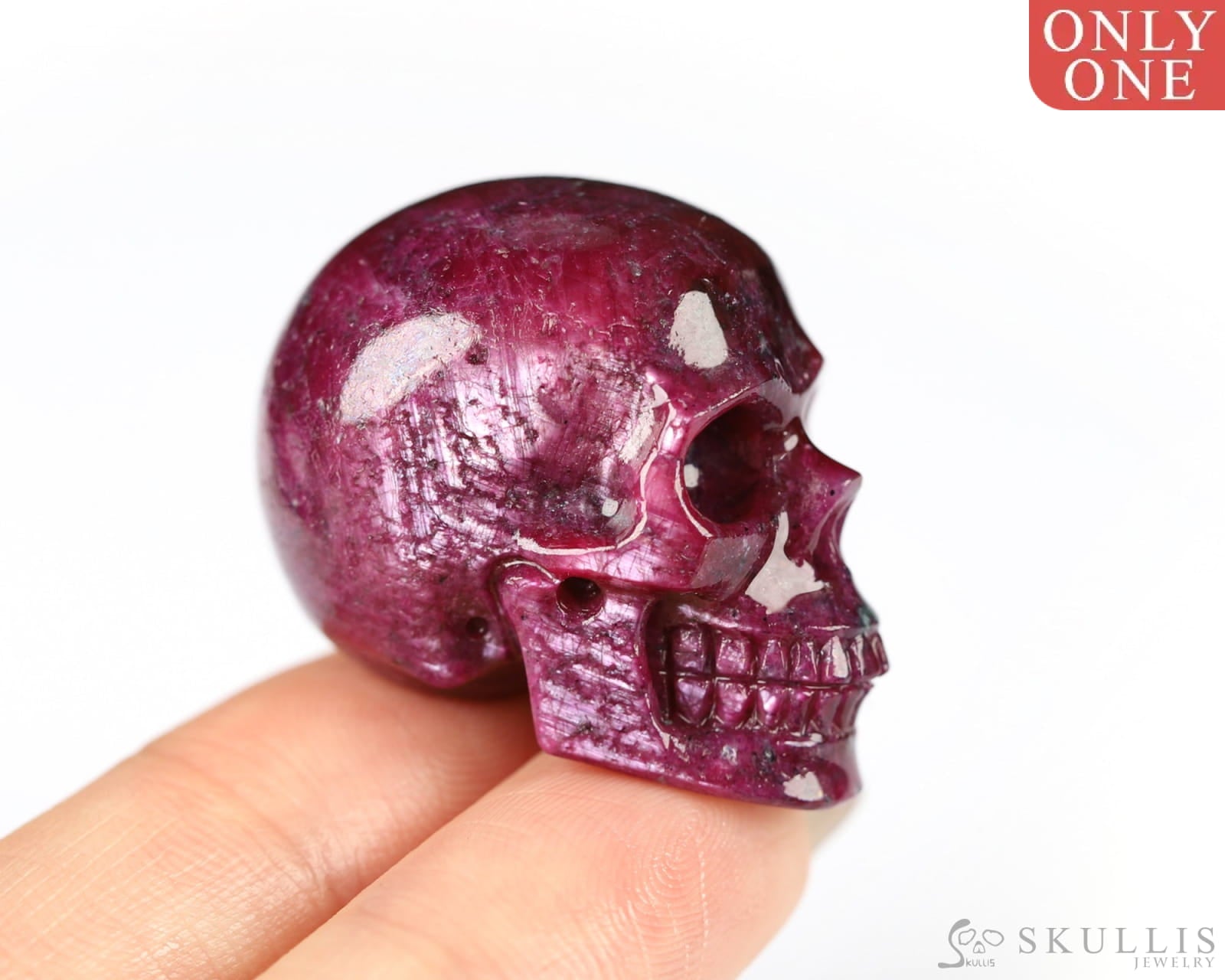 Rare 1.1’’ Ruby Carved Gem Skull Skullis Realistic - 0800063 Tiny Gemstone Skull