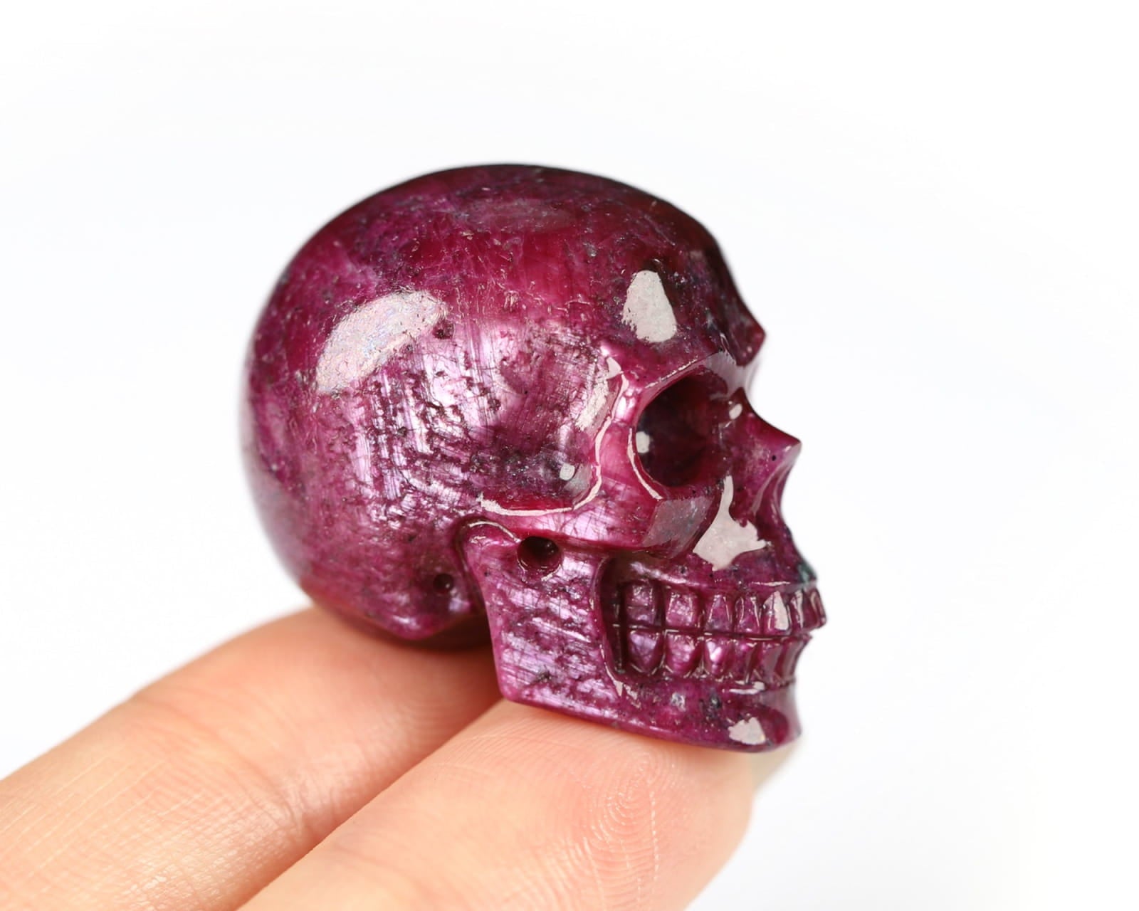 Rare 1.1’’ Ruby Carved Gem Skull Skullis Realistic - 0800063 Tiny Gemstone Skull
