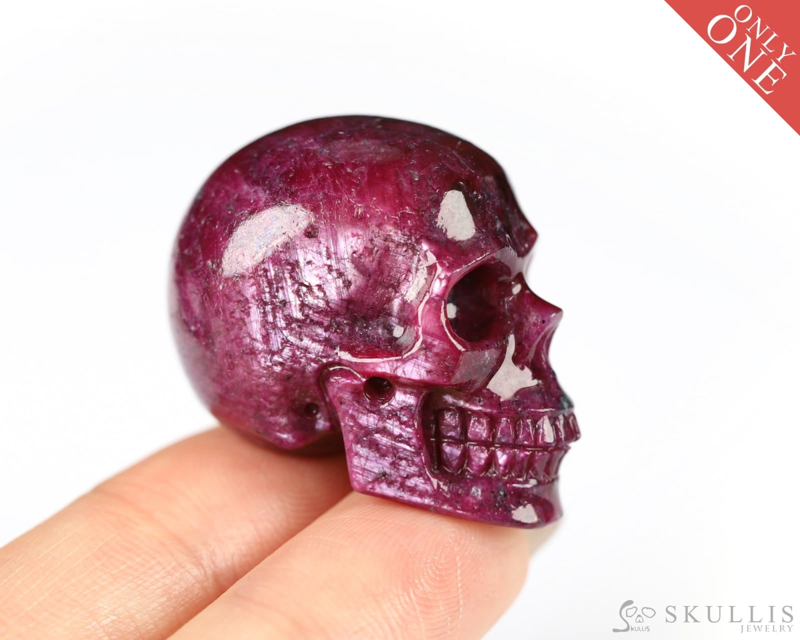 Rare 1.1’’ Ruby Carved Gem Skull Skullis Realistic - 0800063 Tiny Gemstone Skull