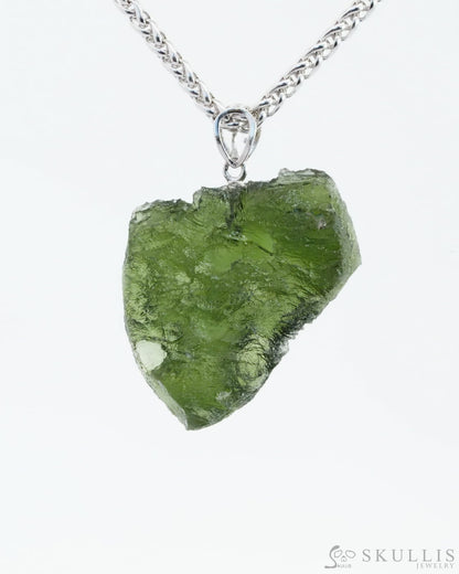 Skullis Signature Moldavite Gem Skull Pendant Or Necklace Hand Carved Sterling Silver 925 Chain For