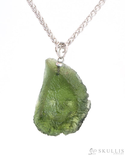 Skullis Signature Moldavite Gem Skull Pendant Or Necklace Hand Carved Sterling Silver 925 Chain For