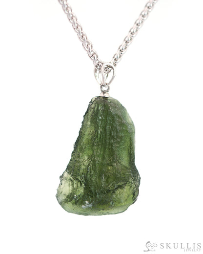 Skullis Signature Moldavite Gem Skull Pendant Or Necklace Hand Carved Sterling Silver 925 Chain For