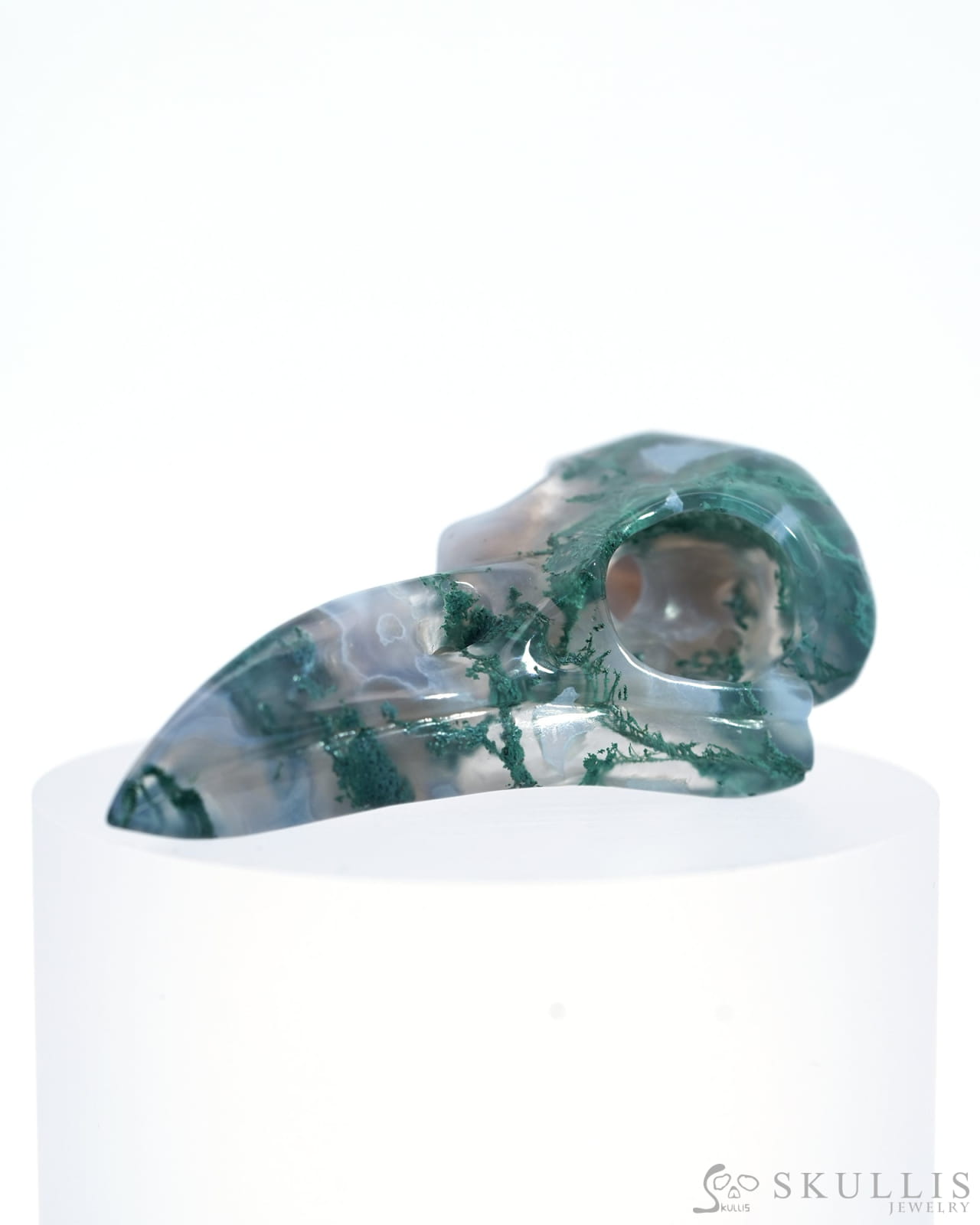 Skullis Signature Green Moss Agate Gem Skull Pendant Or Necklace Hand Carved Sterling Silver 925