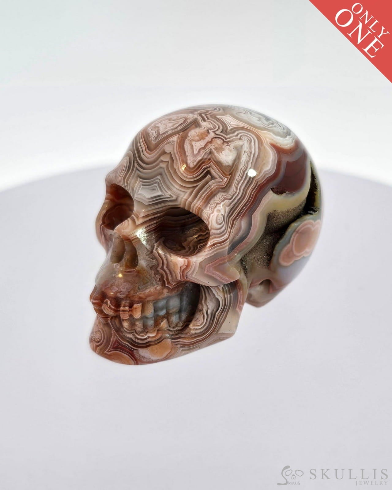 Gem Skull Of Red Crazy Lace Agate Carved Realistic Tiny Gemstone