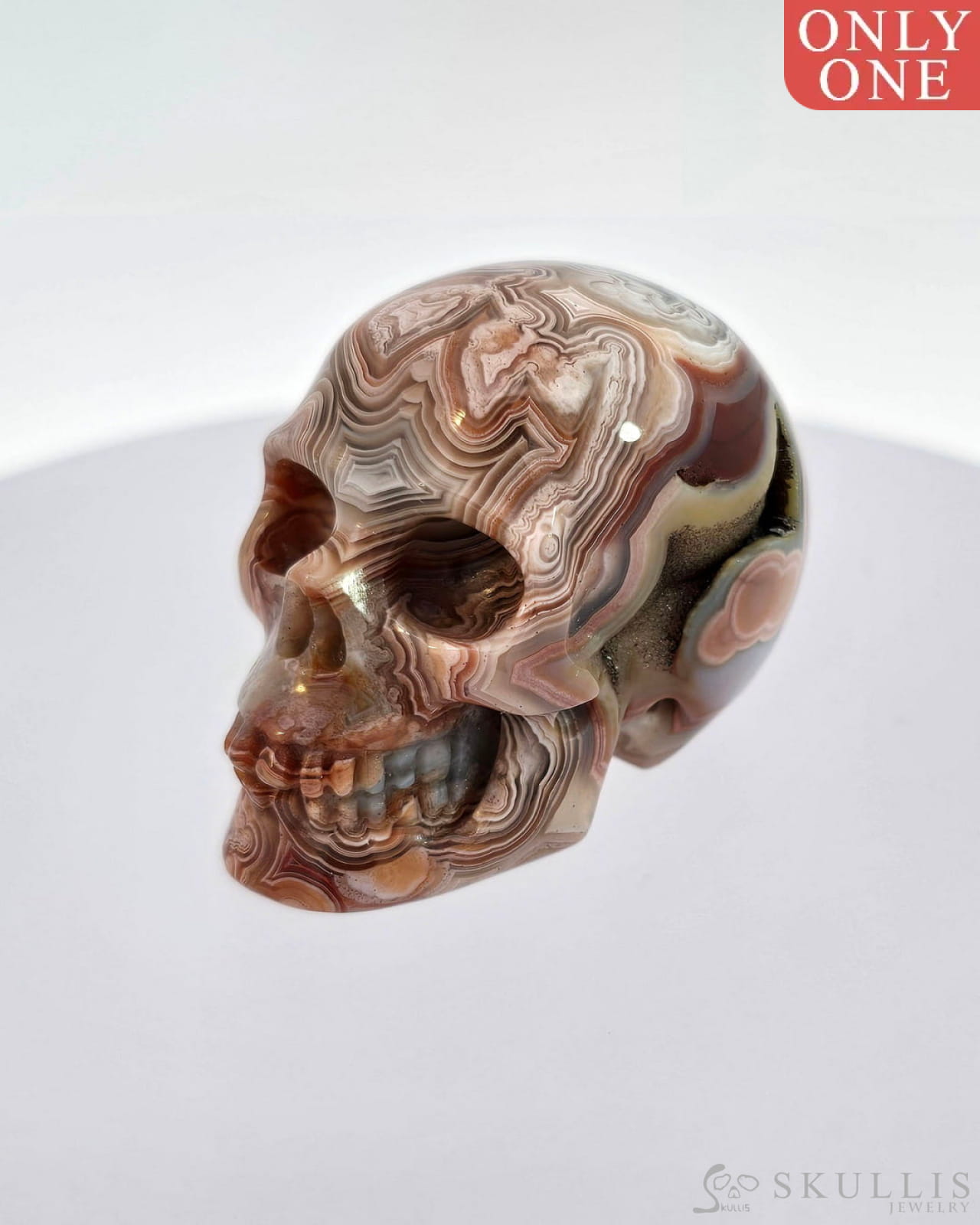 Gem Skull Of Red Crazy Lace Agate Carved Realistic Tiny Gemstone