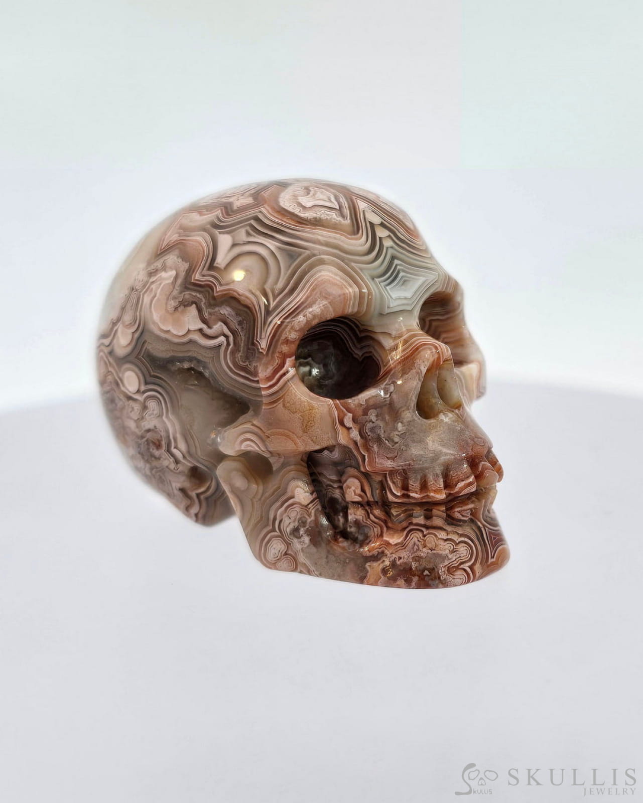 Gem Skull Of Red Crazy Lace Agate Carved Realistic Tiny Gemstone