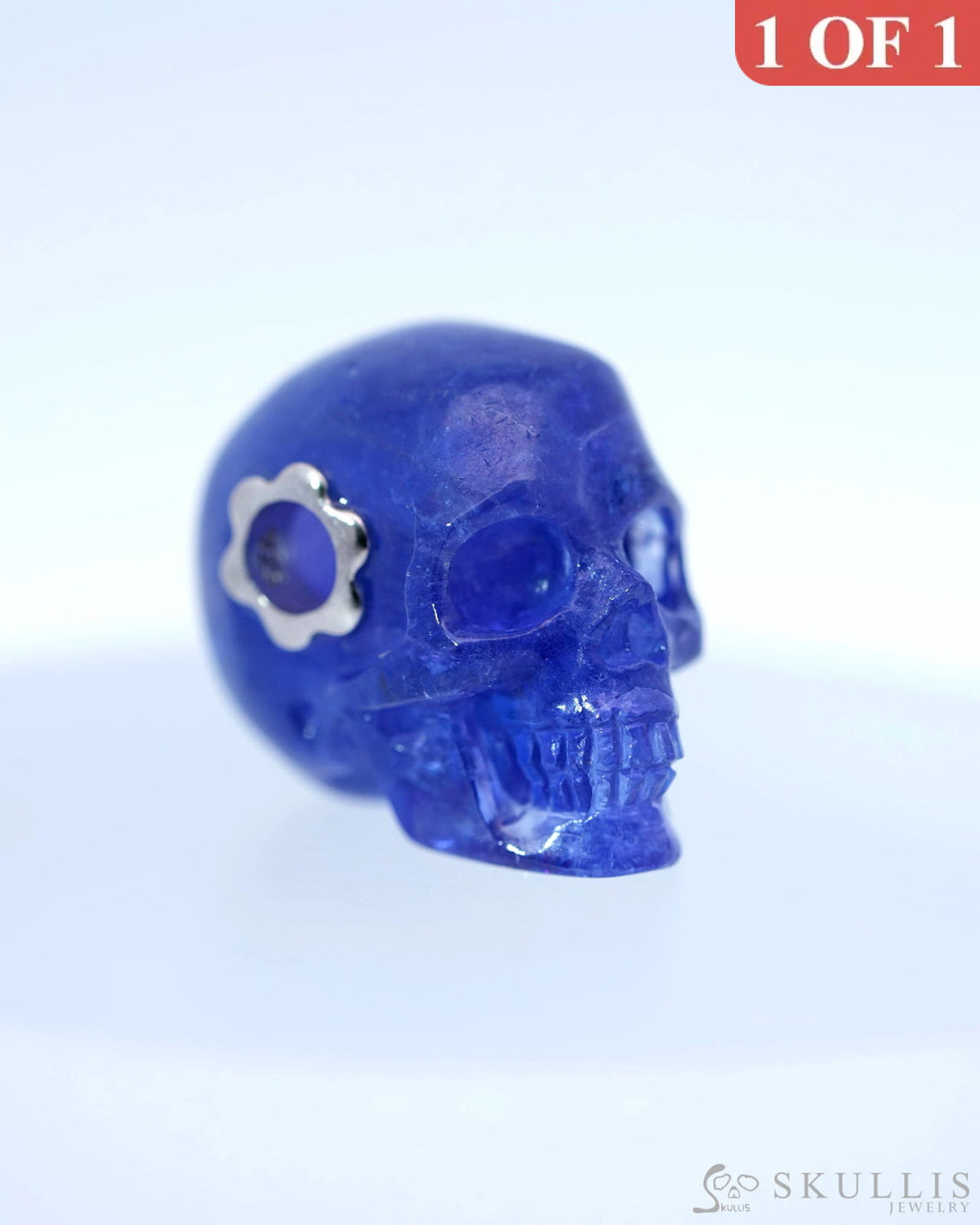 Gem Skull Pendant Necklace Of Xxxx Crystal Carved Skull With Detachable Silver Jaw In