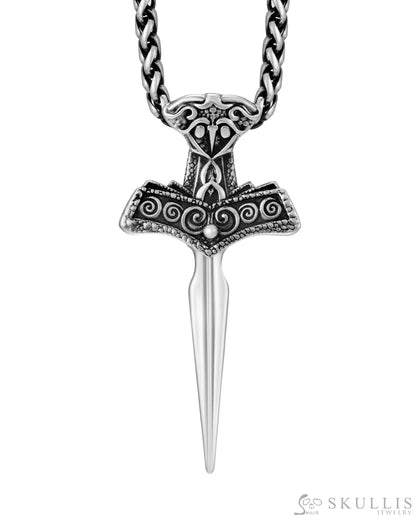 Raven Skull Hidden Sword-Gem Raven Skull Pendant Necklace of Black Obsidian Carved Raven Skull with Silver Sword