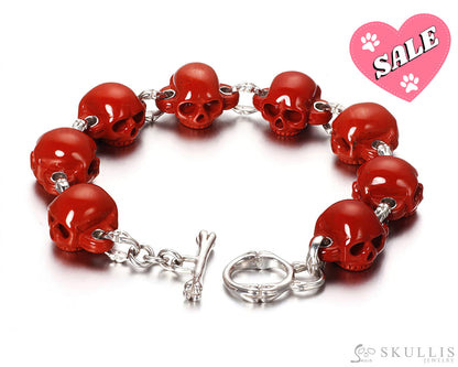 Gem Skull Bracelet Of Red Jasper Carved Skull In 925 Sterling Silver Skull Bracelets