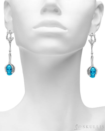 Gem Skull Earrings of American Turquoise Carved Skull 925 Sterling Silver Skull Earrings