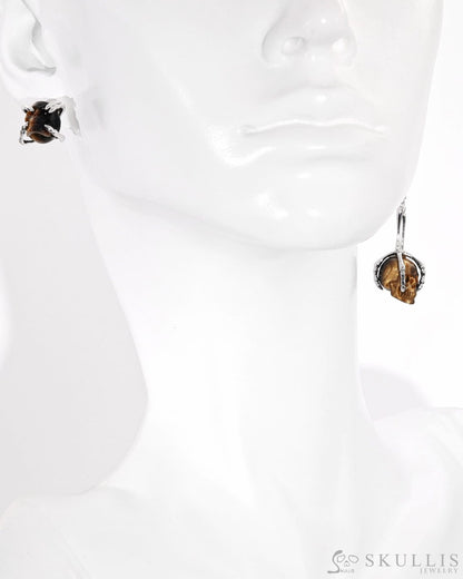 Gold Tiger’s Eye Carved Gem Skull Skullis Realistic -S0001087 Rings