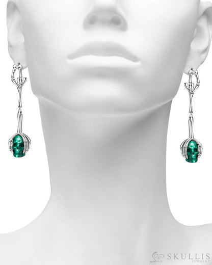 Gem Skull Earrings of Malachite Carved Skull 925 Sterling Silver Skull Earrings