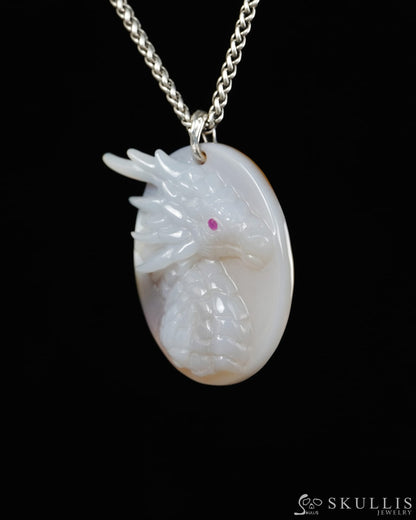 Skullis Agate Dragon with Ruby Eyes Pendant or Necklace Hand Carved for Women & Men - 9900519 - Skull Pendants