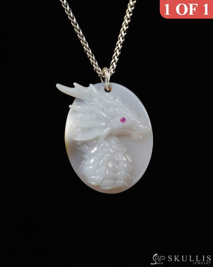 Skullis Agate Dragon with Ruby Eyes Pendant or Necklace Hand Carved for Women & Men - 9900519 - Skull Pendants
