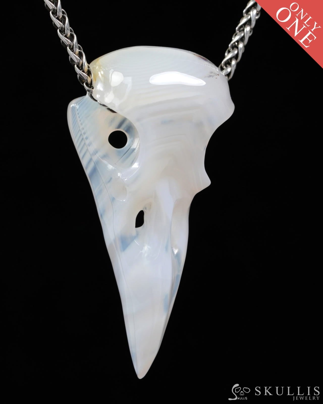 Skullis Agate Gem Raven Skull Pendant or Necklace Hand Carved for Women & Men - 9500314 Skull Pendants